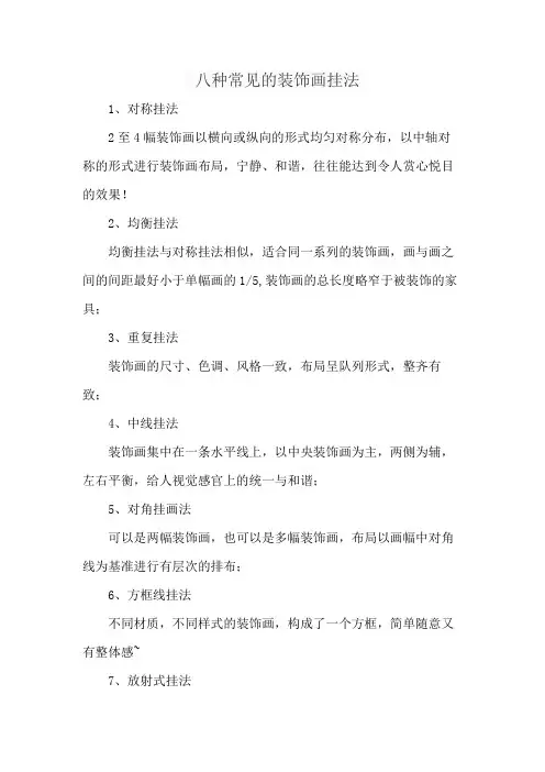 八种常见的装饰画挂法