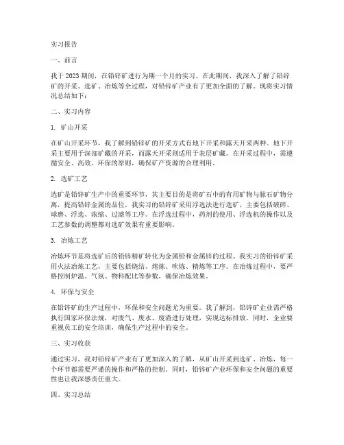 铅锌矿实习报告