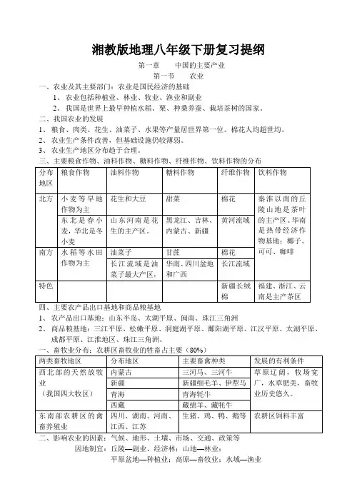 湘教版八年级下册地理复习提纲