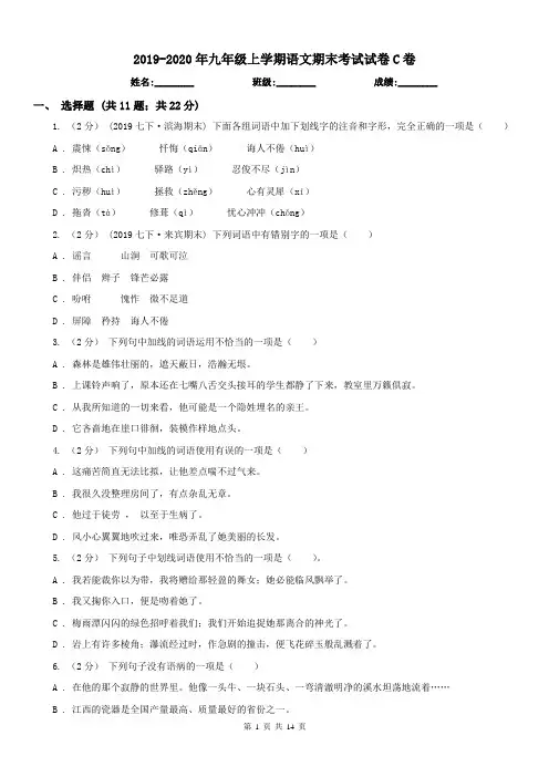2019-2020年九年级上学期语文期末考试试卷C卷
