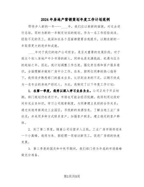 2024年房地产营销策划年度工作计划范例（二篇）