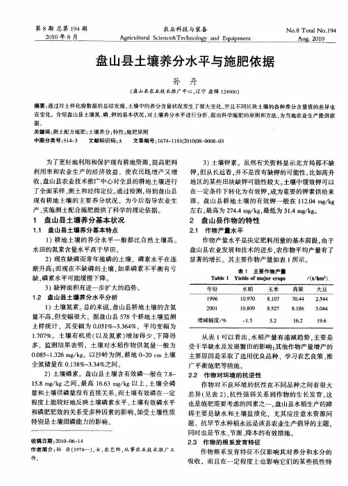 盘山县土壤养分水平与施肥依据