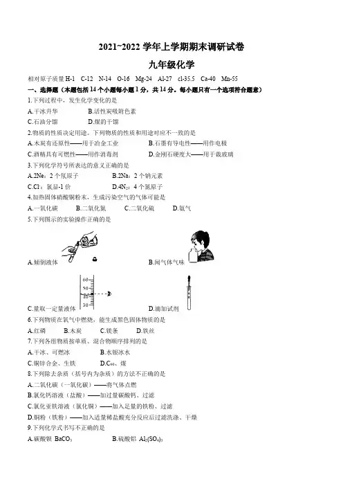 河南省平顶山市舞钢市2021-2022学年九年级上学期期末化学试题(word版 含答案)