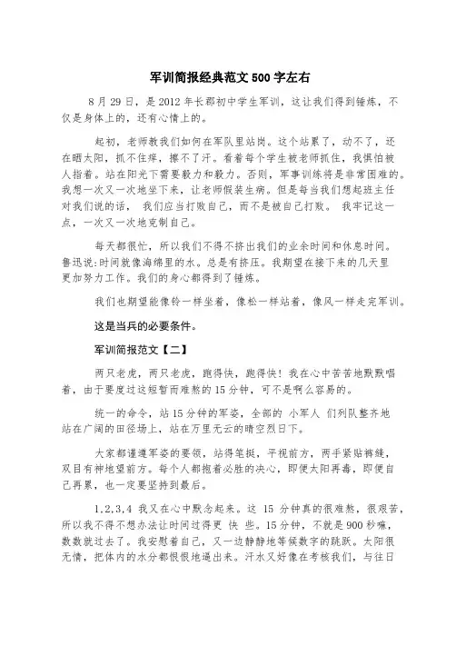 军训简报经典范文500字左右
