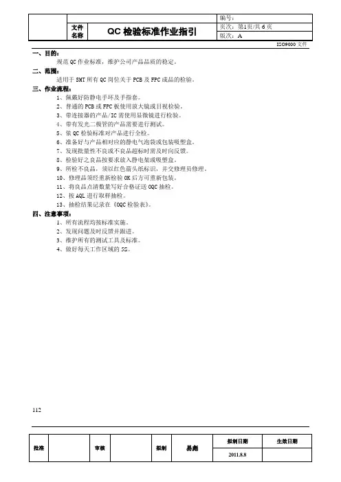 QC检验标准