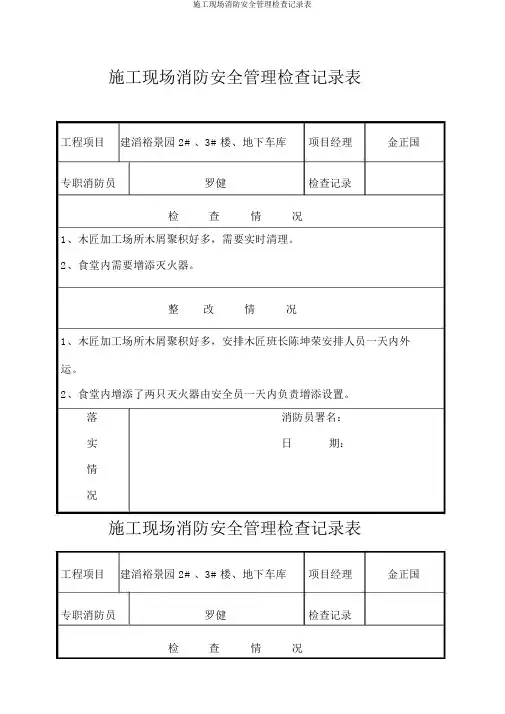 施工现场消防安全管理检查记录表