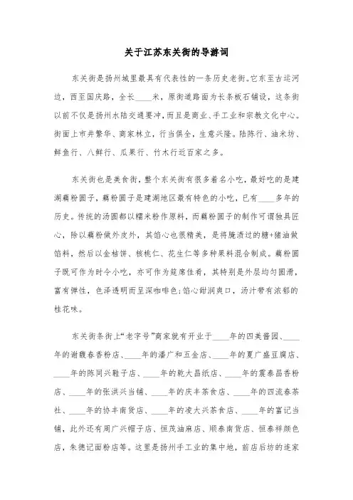 关于江苏东关街的导游词(六篇)