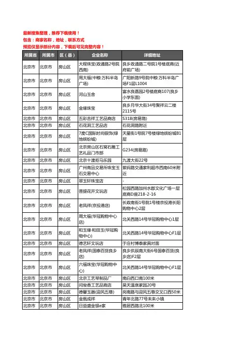 新版北京市北京市房山区工艺品企业公司商家户名录单联系方式地址大全89家