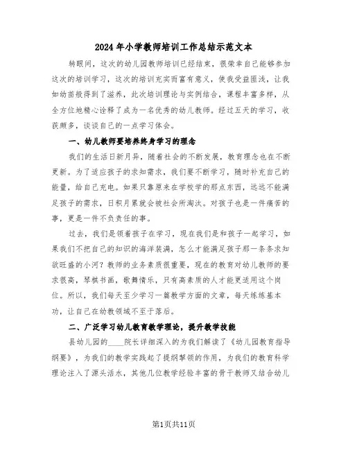 2024年小学教师培训工作总结示范文本(五篇)