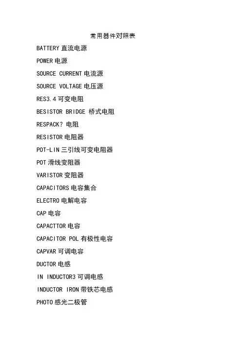 常用器件中英文对照表