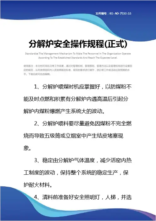 分解炉安全操作规程(正式)