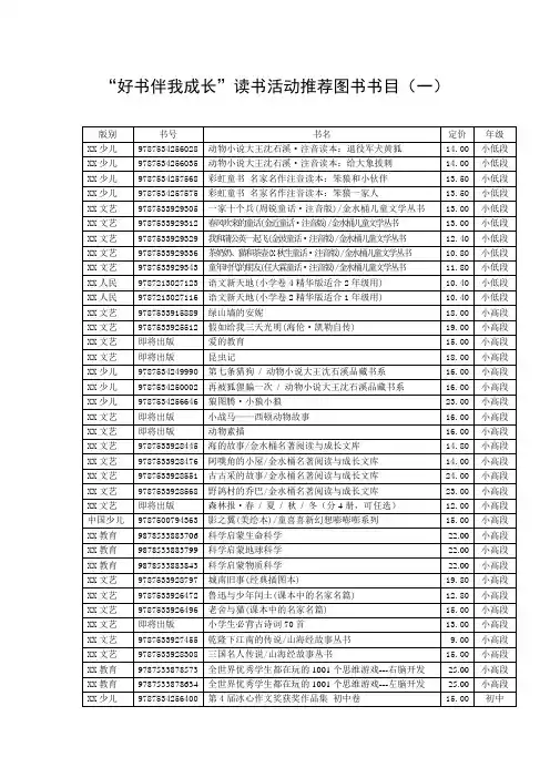 书伴我成长”读书活动推荐图书书目