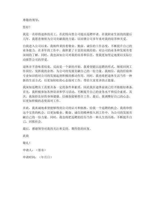 退休返聘个人申请书
