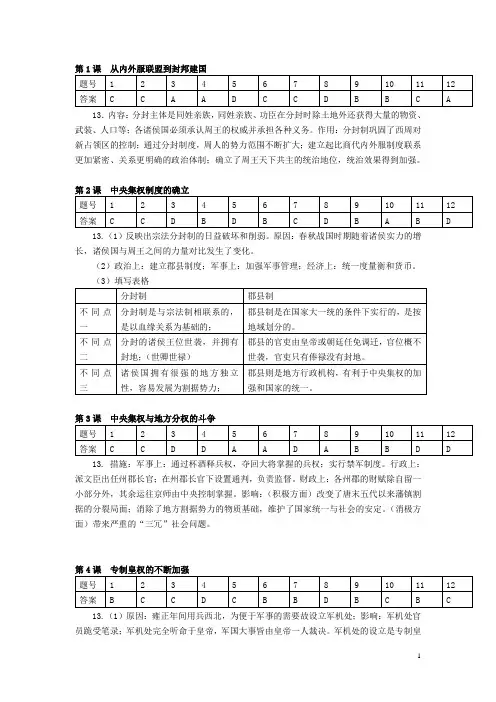 高一历史目标答案(2011) Microsoft Word 文档