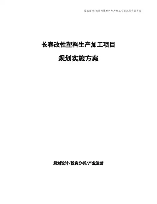 长春改性塑料生产加工项目规划实施方案
