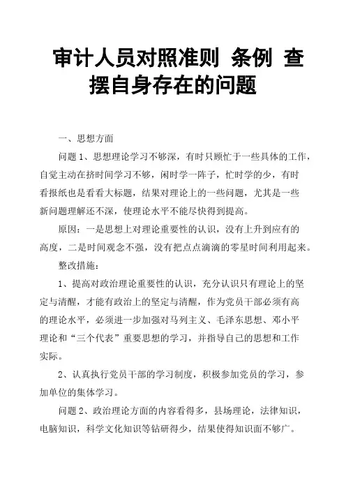 审计人员对照准则 条例 查摆自身存在的问题