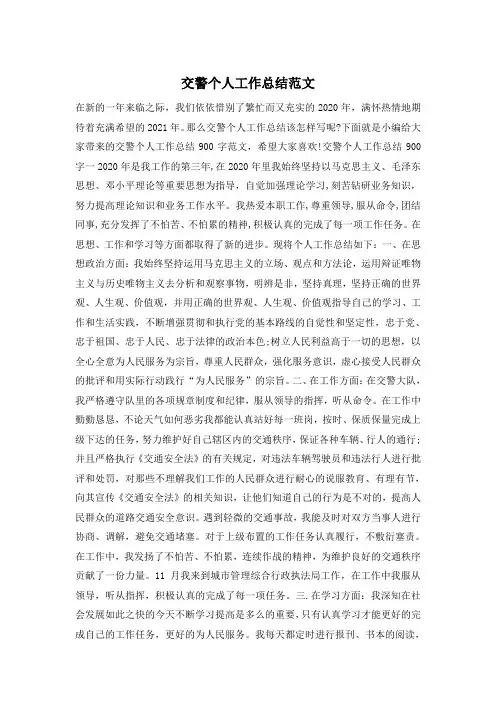 交警个人工作总结范文