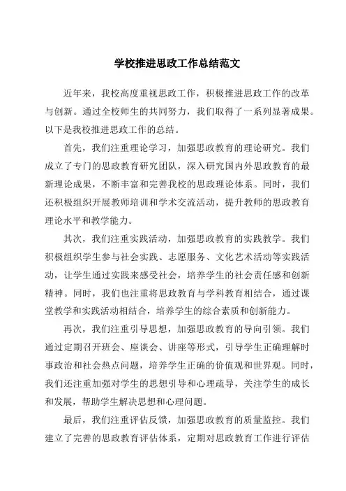 学校推进思政工作总结范文
