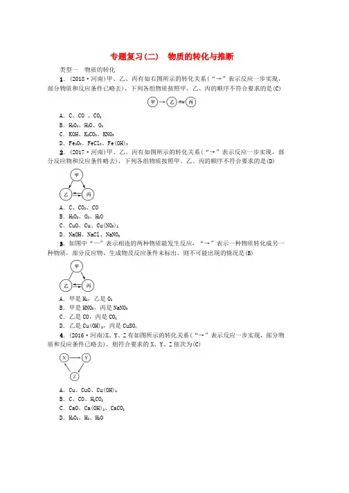 人教版九年级化学下册专题复习二物质的转化与推断习题新版