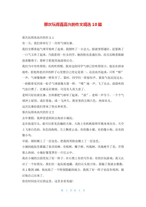 那次玩得真高兴的作文精选10篇