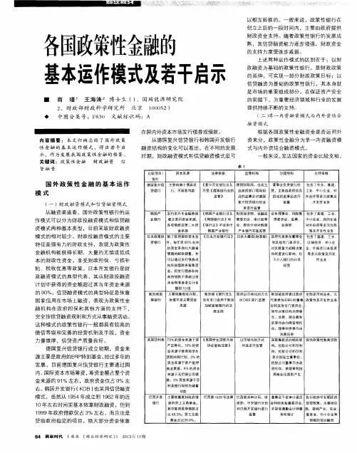 各国政策性金融的基本运作模式及若干启示
