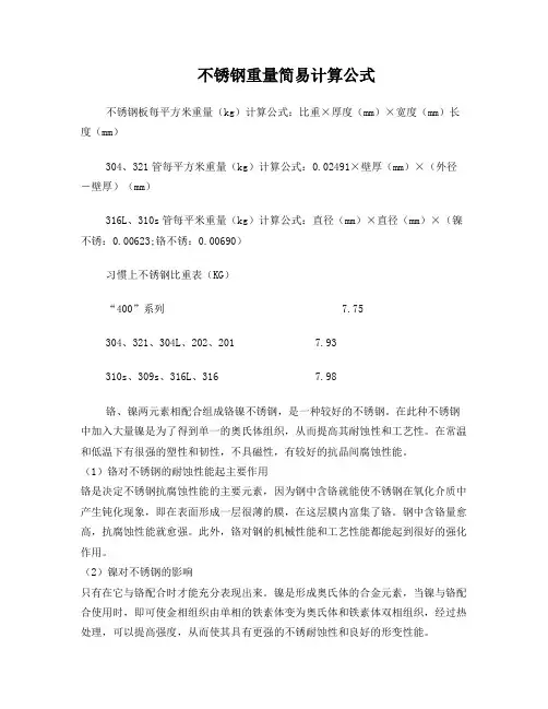 不锈钢重量简易计算公式