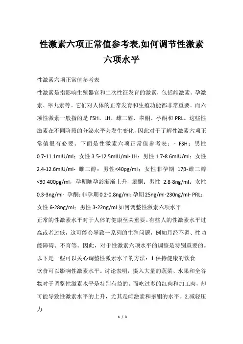性激素六项正常值参考表,如何调节性激素六项水平