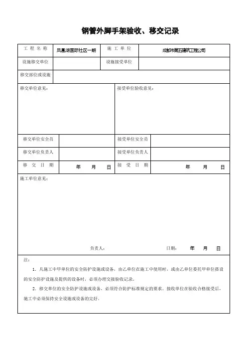 钢管外脚手架验收记录