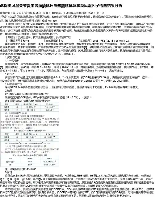 68例类风湿关节炎患者血清抗环瓜氨酸肽抗体和类风湿因子检测结果分析