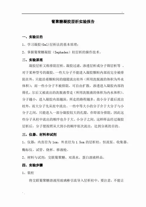 葡聚糖凝胶层析实验报告