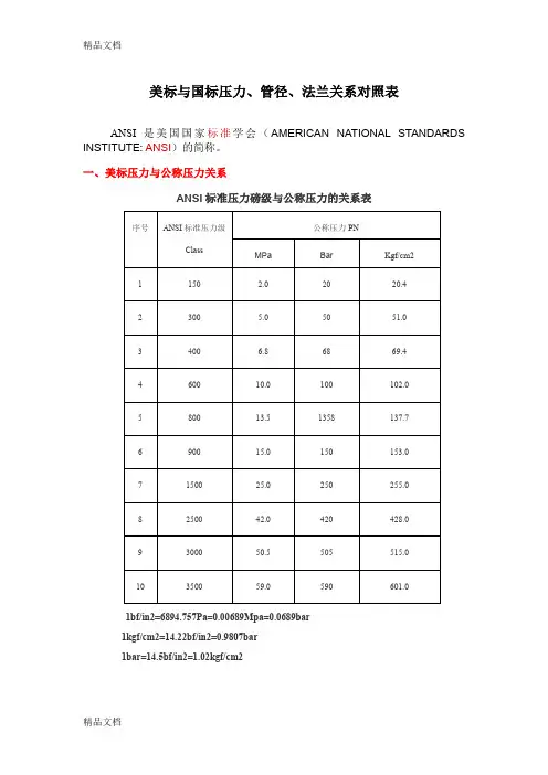 (整理)美标与国标压力、管径、法兰关系对照表