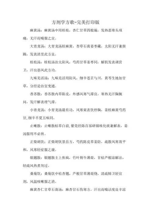 方剂学方歌-完美打印版