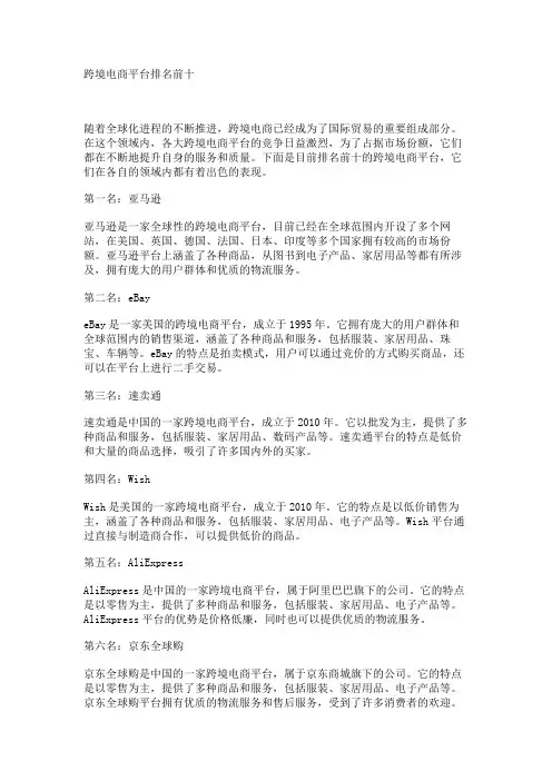 跨境电商平台排名前十