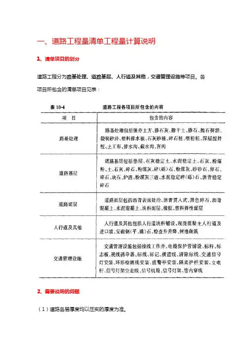 道路工程清单工程量计算