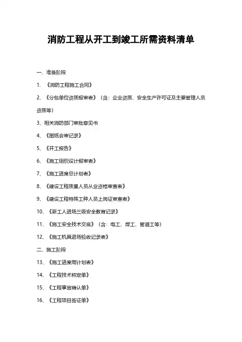 消防工程从开工到竣工所需资料清单
