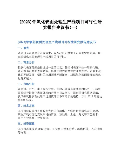 (2023)铝氧化表面处理生产线项目可行性研究报告建议书(一)