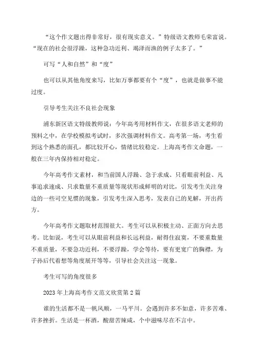 2023年上海高考作文范文欣赏(推荐9篇)