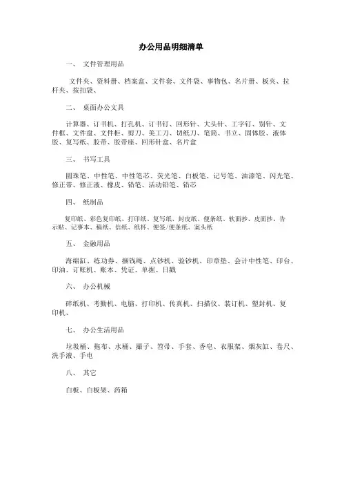 办公用品明细清单