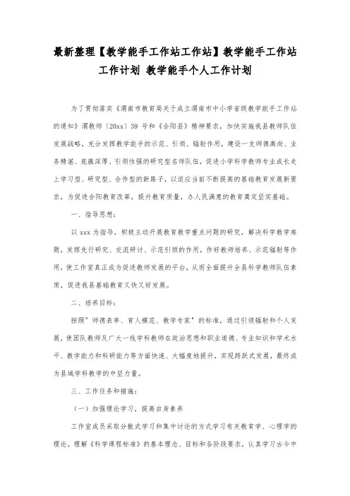 教学能手工作站工作计划.docx