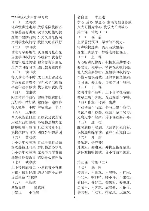 学校八大习惯学习歌