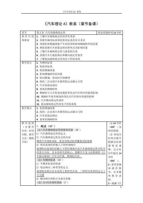 《汽车理论》教案5-汽车操纵稳定性
