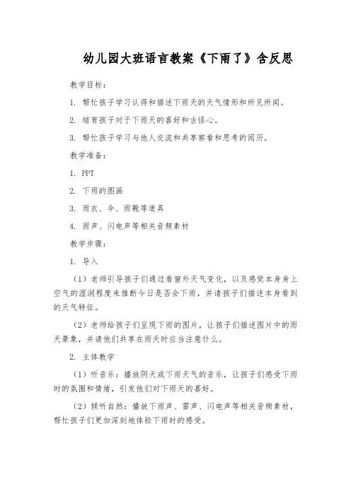 幼儿园大班语言教案《下雨了》含反思