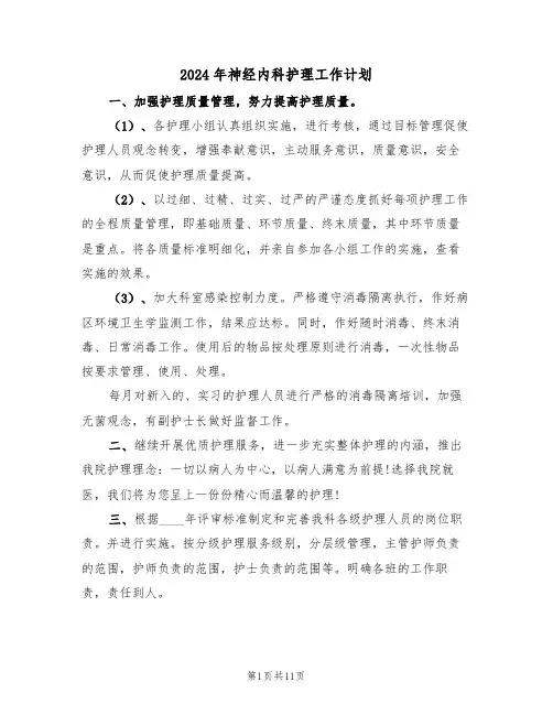 2024年神经内科护理工作计划(5篇)
