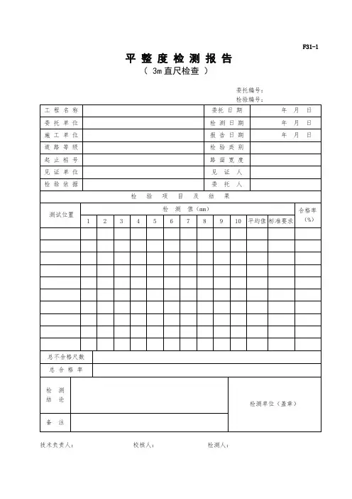 平整度检测报告(3m直尺法)