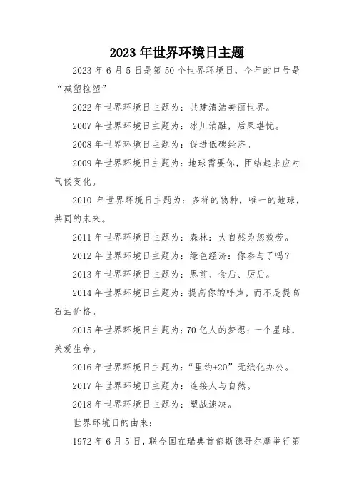 2023年世界环境日主题