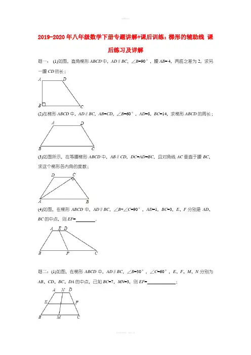 2019-2020年八年级数学下册专题讲解+课后训练：梯形的辅助线 课后练习及详解
