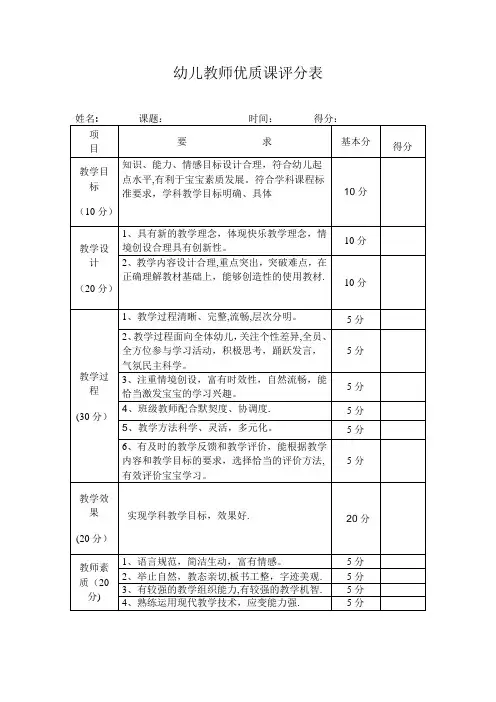 教师优质课评分表(完整)