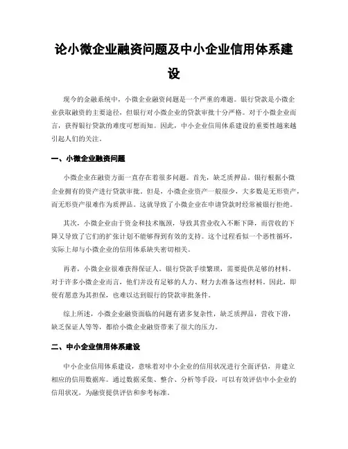 论小微企业融资问题及中小企业信用体系建设