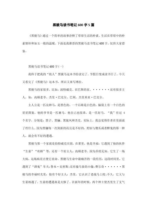黑骏马读书笔记600字5篇