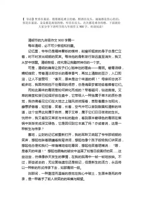 清明节的九年级作文900字三篇
